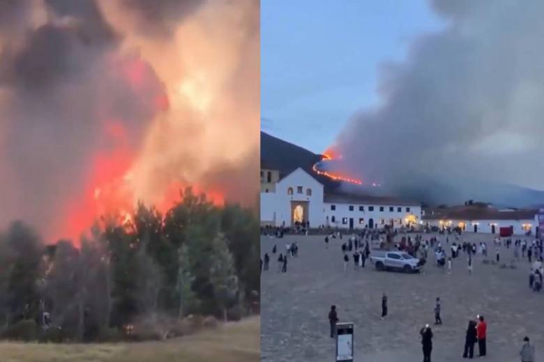 El incendio en el cerro San Marcos, en Villa de Leyva, ha consumido más de 200 hectáreas. Foto: Captura video @ColombiaOscura