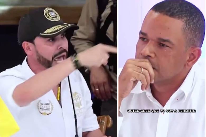 Mirando a los ojos al alcalde de Sincelejo, el presidente Abelardo de la Espriella le dijo directamente sus reparos. FOTOS: Capturas de video 