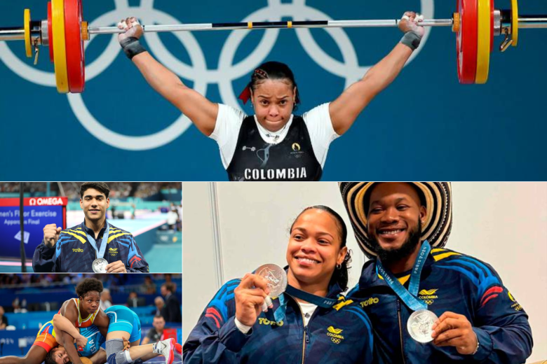 Los colombianos Ángel Barajas, Yeison López, Mari Leivis Sánchez y Tatiana Rentería lograron una presea en los Juegos Olímpicos de París 2024. Foto: cortesía y El Colombiano. 