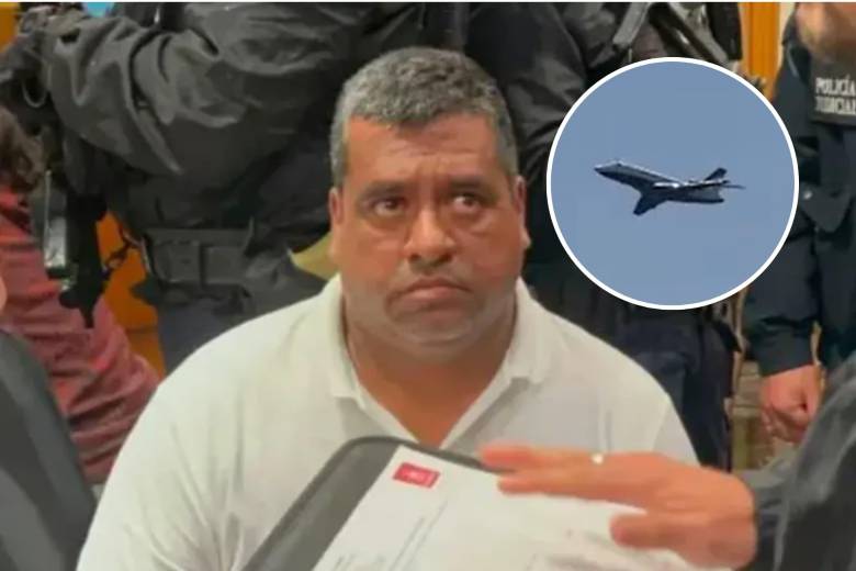 El avión Falcón 2.000 donde fue extraditado alias Araña despegó cerca de las 11 de la mañana. Foto: Captura de video.