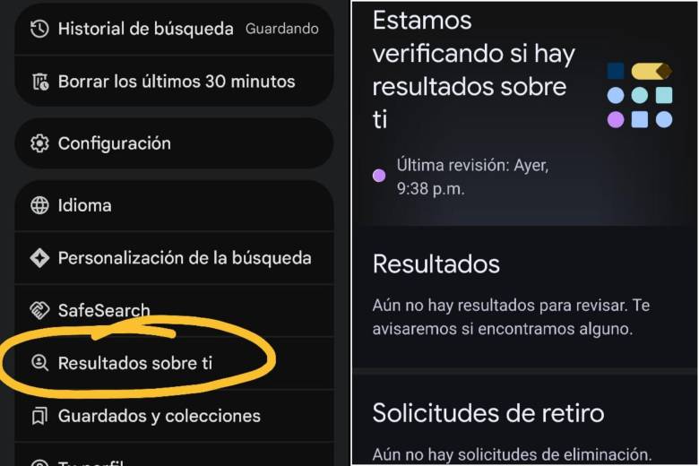 A “Resultados sobre ti” se accede al dar clic en la app de google bien sea en su letra o si tiene fotografía, en su cara. FOTO Cortesía