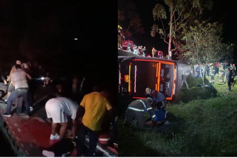 El bus terminó volcado en la vía Panamericana, en Cauca. FOTO: X- @Marovaan, @Ruben723.