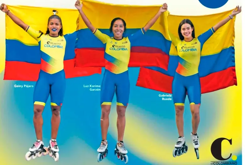 Geiny Pájaro, Luz Karime Garzón y Gabriela Rueda, múltiples medallistas mundiales de Colombia. FOTOS CORTESÍA FEDEPATIN 