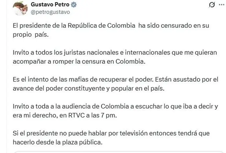 Mensaje del presidente en su red de X. Foto: captura de pantalla