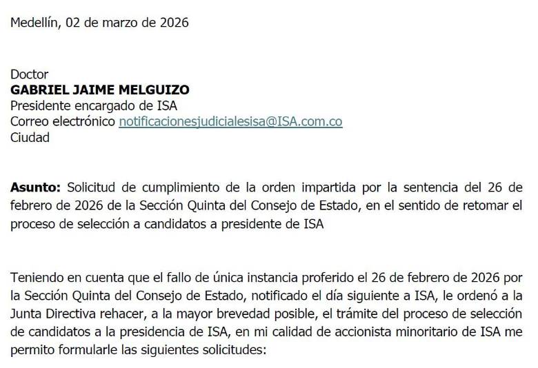Solicitud de cumplimento.