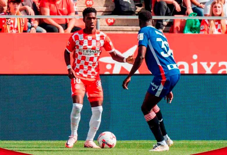 El futbolista colombiano Yáser Asprilla fue una de las contrataciones “estelares” del Girona de España para esta temporada. No ha tenido muchos minutos. FOTO: Tomada de X @GironaFC