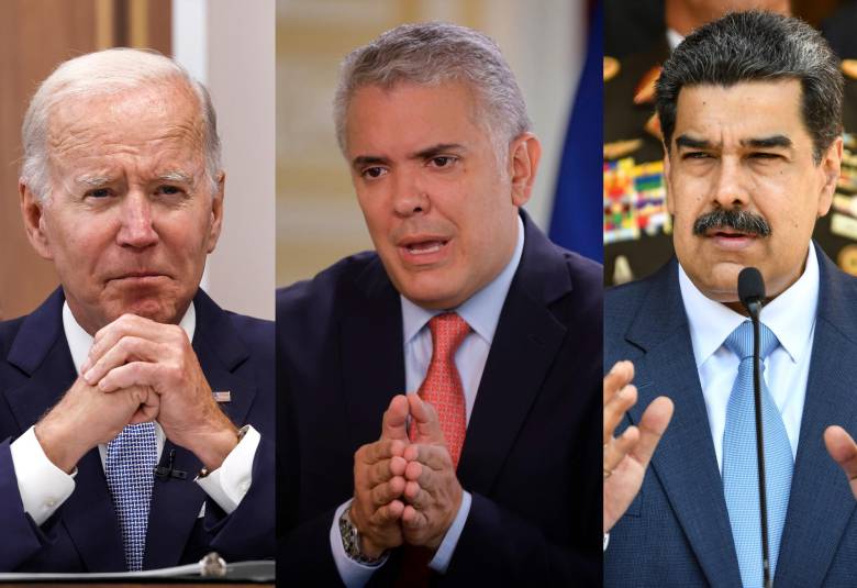 Joe Biden, presidente de Estados Unidos; Iván Duque, expresidente de Colombia y Nicolás Maduro, presidente de Venezuela. FOTOS: Getty y El Colombiano