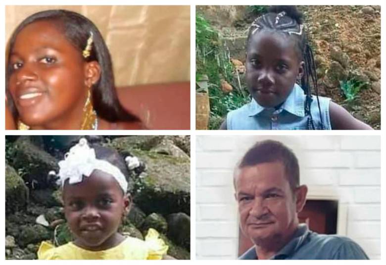Arriba: Jesenia Murillo Bonilla, profesora y esposa de Cristian; Thiara Parra Murillo, niña de 10 años. Abajo: Thailen Parra Murillo, la niña de 5 años; y Orlando Medina Pineda, el conductor.