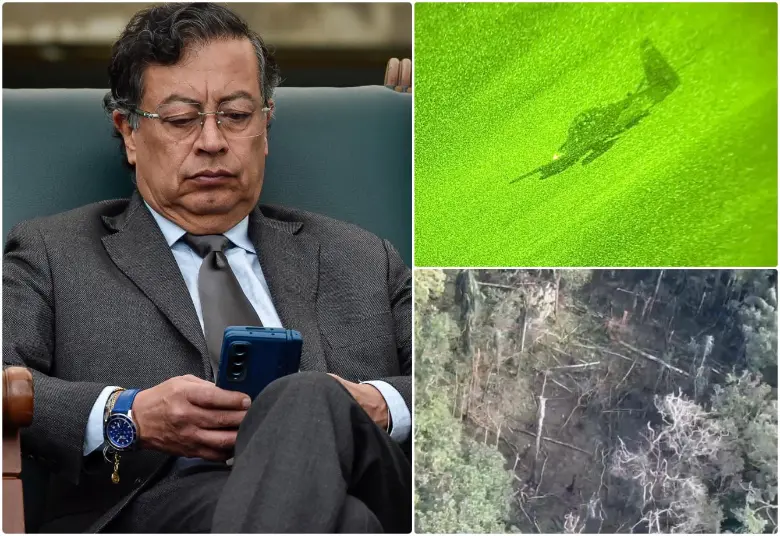 El presidente Gustavo Petro publicó un trino en el que advirtió no tener entre sus planes suspender bombardeos, tal como lo pidió la Defensoría del Pueblo. FOTOS: Colprensa y Cortesía Ministerio de Defensa