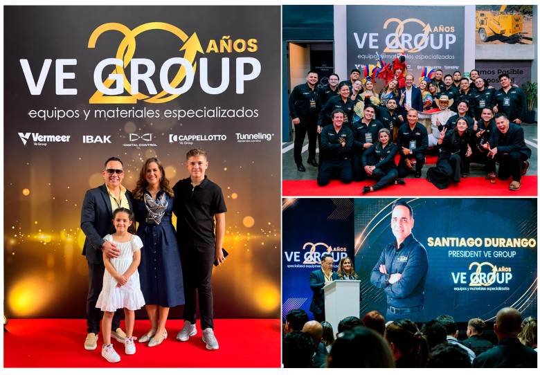 Santiago Durango y Catalina Saldarriaga, fundador y gerente de asuntos corporativos de VE GROUP con su familia y equipo de trabajo durante la celebración de los 20 años de la compañía. Fotos: Cortesía