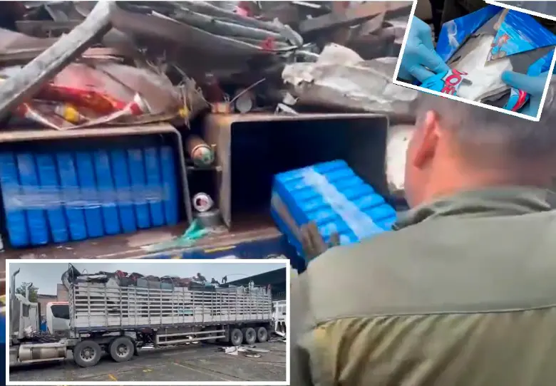 La cocaína estaba escondida en un compartimento secreto, debajo de la chatarra que transportaba el camión. FOTOS: CORTESÍA DE LA POLICÍA.