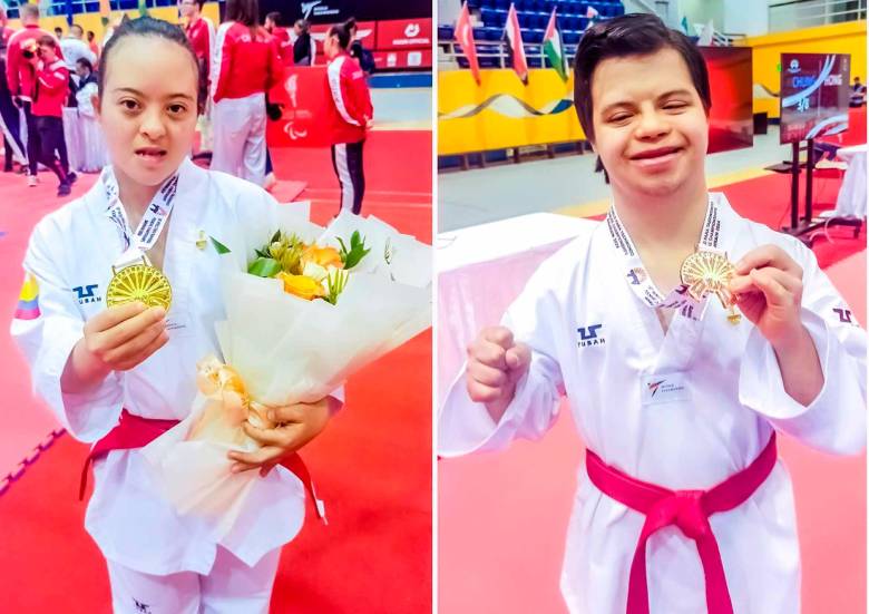Luisa Fernanda con su medalla de oro y Daniel con el bronce logrado obtenido en Baréin. FOTOS: Cortesía