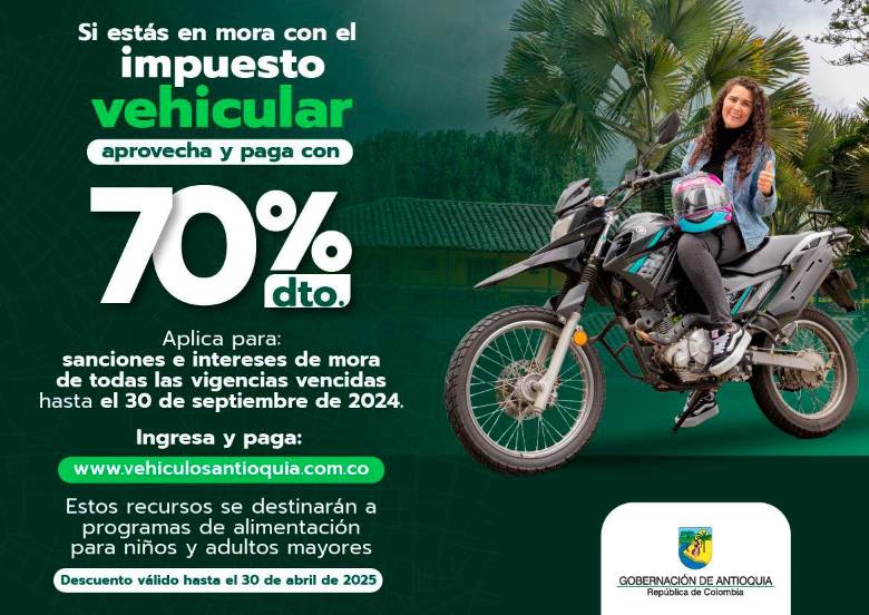 ¿Debe el impuesto vehicular? Ya casi se vence el plazo para acogerse al descuento para morosos en Antioquia