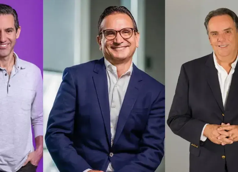 David Vélez, CEO de Nubank; Juan Carlos Mora, presidente de Bancolombia; y Jorge Velásquez, presidente del Grupo Argos. FOTO: Cortesía empresas.
