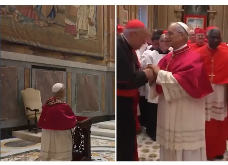 <span class="mln_uppercase_mln">El</span><b><span class="mln_uppercase_mln"> Vaticano mostró los momentos posteriores a la elección del papa León XIV con imágenes inéditas de emoción y cercanía del nuevo pontífice con los cardenales. Se trata de la primera vez en la historia moderna del papado que estas escenas son compartidas públicamente. FOTO: VATICAN NEWS</span></b>