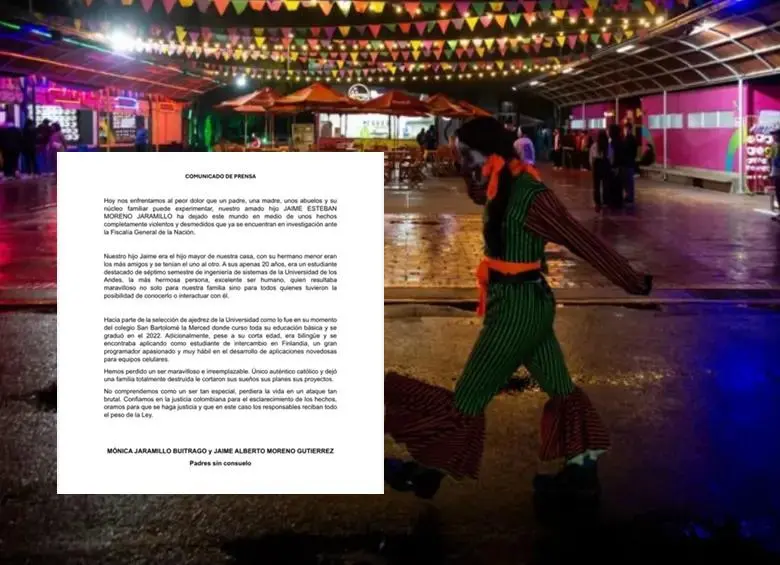 Jaime Esteban Moreno Jaramillo, el joven estudiante que cursaba séptimo semestre de ingeniería de sistemas en la Universidad de los Andes que murió tras una riña Bogotá durante la madrugada del 31 de octubre. FOTO Colprensa y familia Moreno