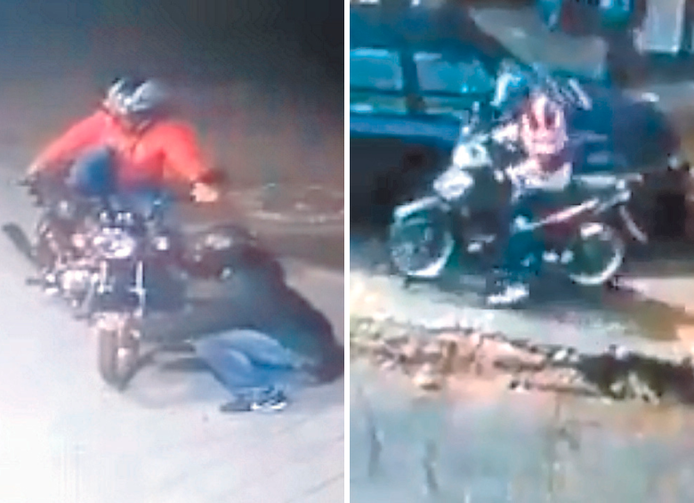 En las imágenes un intento de robo de moto en Pedregal, en agosto de 2021; y un hurto en septiembre de 2019 en El Chagualo. FOTOS Cortesías Denuncias Antioquia
