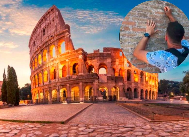 El Coliseo romano es uno de los emblemas culturales de la humanidad. El turista podría pagar cárcel y una millonaria suma de dinero. Foto: Getty y Redes sociales. 