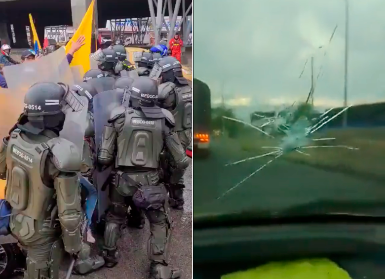 En Bogotá se registraron cruces entre taxistas y miembros del Esmad y en Cali se reportaron ataques contra los taxistas que decidieron no salir a marchar. FOTOS: CAPTURA DE PANTALLA