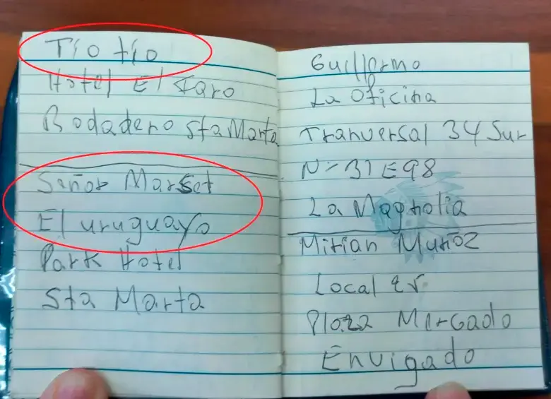 Apuntes de la libreta de Francisco Correa, en los que se menciona a Sebastián Marset y alias “Tío”. FOTO: CORTESÍA.
