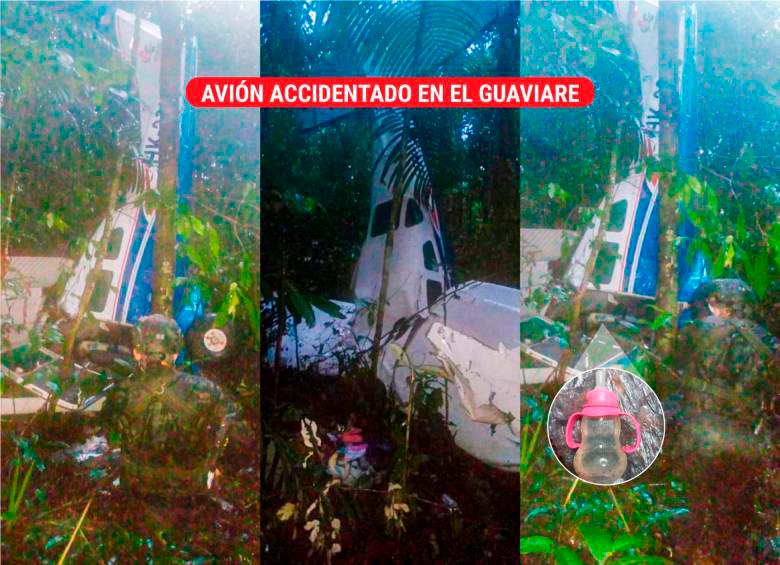El avión accidentado quedó prendido de la manigua, en el lugar hallaron zapatos y maletas de los pasajeros. FOTOS: AEROCIVIL 