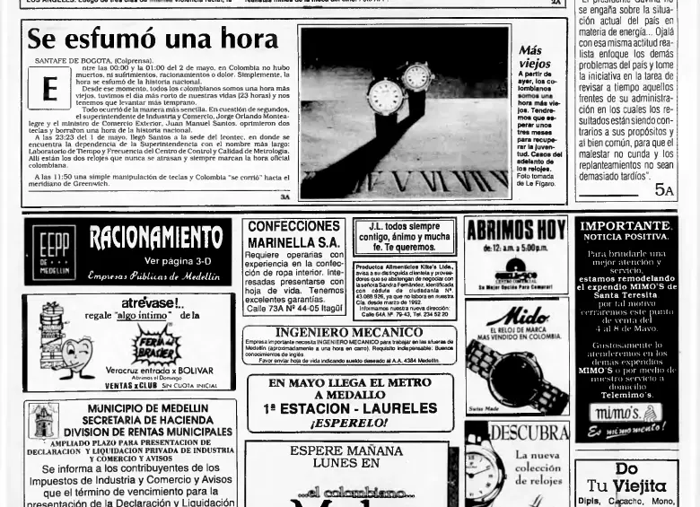 Facsímil de EL COLOMBIANO de mayo de 1992