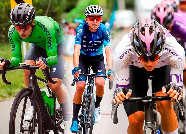 Jaider Muñoz, campeón de la Vuelta del Porvenir en 2022, Santiago Garzón y Esteban Hoyos, entre los talebtos que buscan reinar en la Vuelta de la Juventud 2025. Fotos Cortesía Sistecrédito, ADN Cycling y Ciclismo en Línea