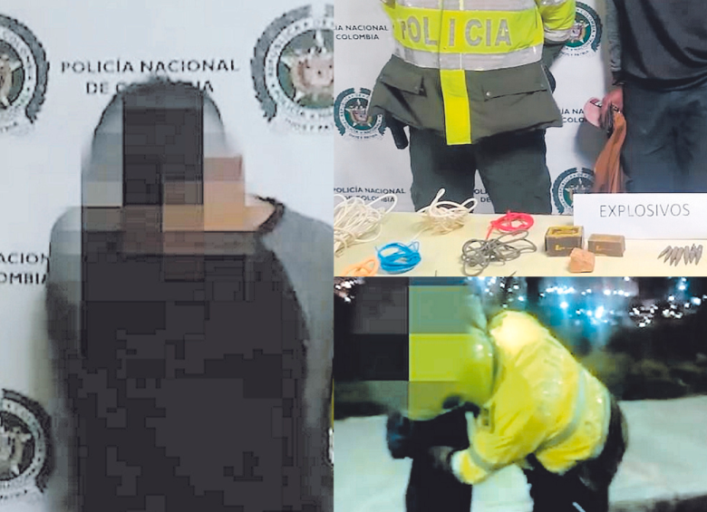 La captura del sujeto que llevaba en su maleta el material explosivo se registró en el sur de Bogotá. Hay indicios de un posible nexo con células del ELN y de las narcodisidencias de las Farc. FOTO Cortesía