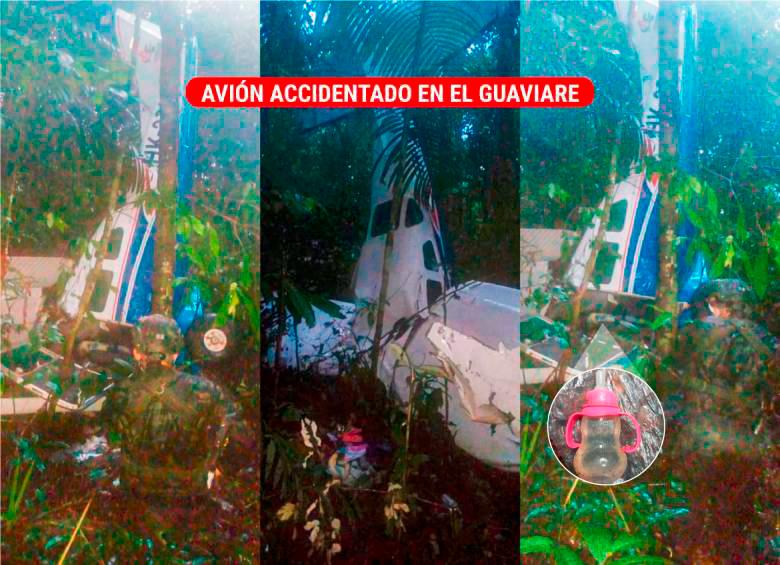 Organismos de rescate hallaron el avión enredado en las ramas de los árboles de la zona rural del municipio de Solano, Caquetá. Tras 370 horas de búsqueda, en medio del lodo, encontraron el tetero. FOTO cortesía