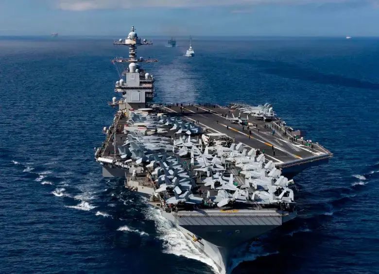 El imponente portaviones USS Gerald Ford, el más grande del mundo, se incorporó al despliegue militar de EE. UU. en el Caribe. Foto: @RepCarlos