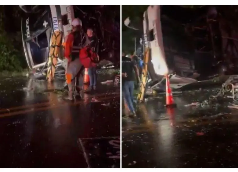<span class="mln_uppercase_mln">El</span><b><span class="mln_uppercase_mln"> bus se volcó en la madrugada de este lunes 5 de mayo mientras cubría la ruta Cúcuta – Cali. FOTO: CAPTURA DE PANTALLA</span></b>
