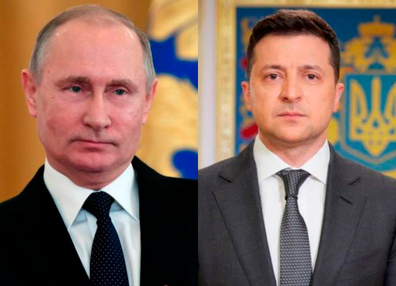 El presidente de Rusia, Vladimir Putin y el presidente de Ucrania, Volodymyr Zelensky. 