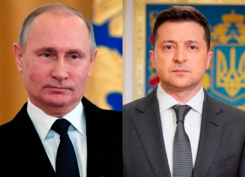 El presidente de Rusia, Vladimir Putin y el presidente de Ucrania, Volodymyr Zelensky. 