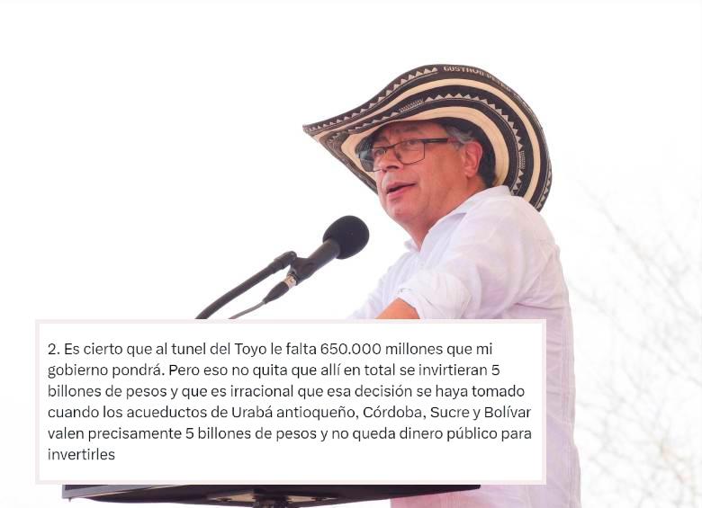 Description: El presidente Gustavo Petro afirmó en sus redes sociales que su gobierno pondrá $650.000 millones faltantes para el Toyo. FOTO Presidencia