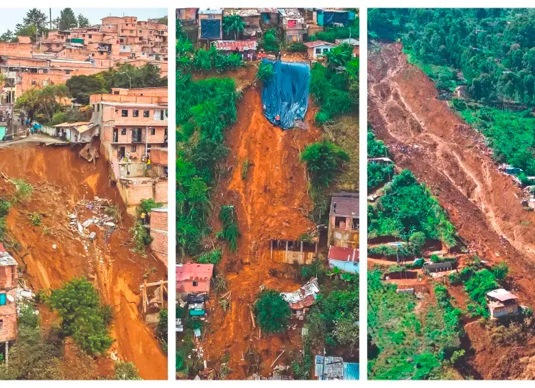 Tragedias recientes en Sabaneta, Bello y Medellín, que dejan 35 muertos este año, evidencian el grave problema de la región con la urbanización en alta montaña. Solo en Medellín hay 65 puntos críticos con asentamientos informales, alto riesgo de terrenos, pobreza y control de grupos armados. FOTO EL COLOMBIANO