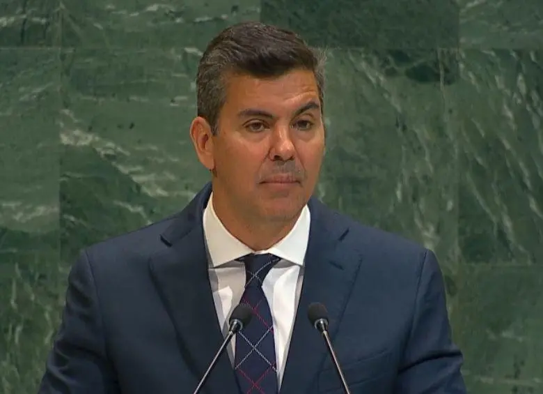 El presidente de Paraguay, Santiago Peña, se refirió a la violencia política en América durante su intervención en la Asamblea General de la ONU este 24 de septiembre. FOTO: ONU