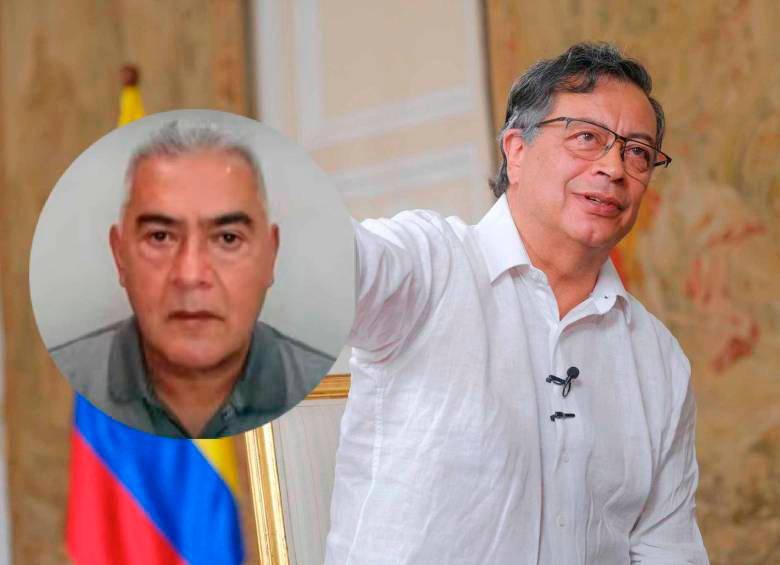 El presidente de Colombia, Gustavo Petro, y en el círculo Diego Marín Buitrago (“Papá Pitufo”). FOTOS: CORTESÍA.
