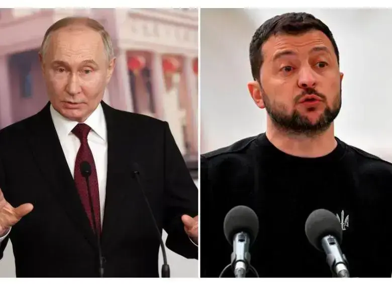 Se agudiza la tensión entre Vladimir Putin (izquierda) y Volodímir Zelenski luego de unos drones lanzados contra la residencia del presidente ruso.<b> </b>FOTOS: AFP