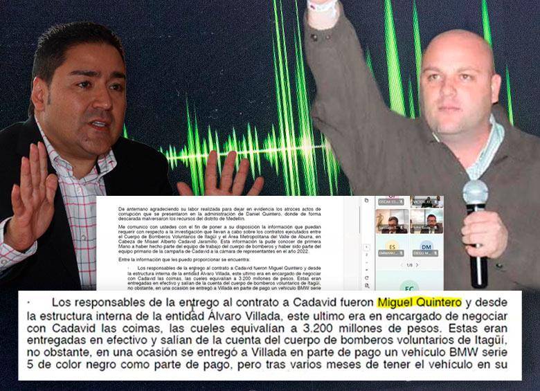 En la audiencia se reveló un correo inédito que en febrero de 2024 denunciaba que Miguel Quintero era la cabeza de toda la trama de corrupción. FOTOS EL COLOMBIANO Y CORTESÍA