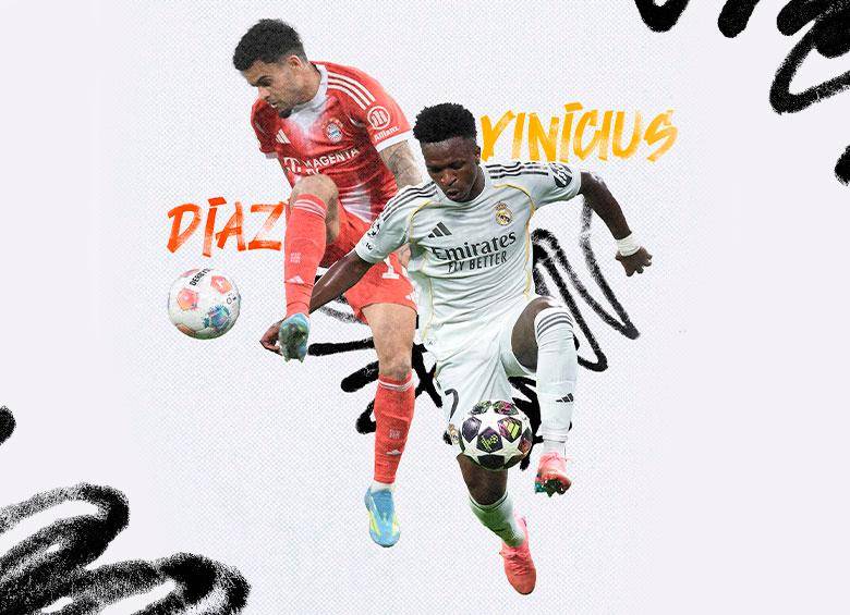 El colombiano Luis Díaz y el brasileño Vinícius Jr, aporte suramericano en el superclásico de la Champions. FOTOS GETTY 