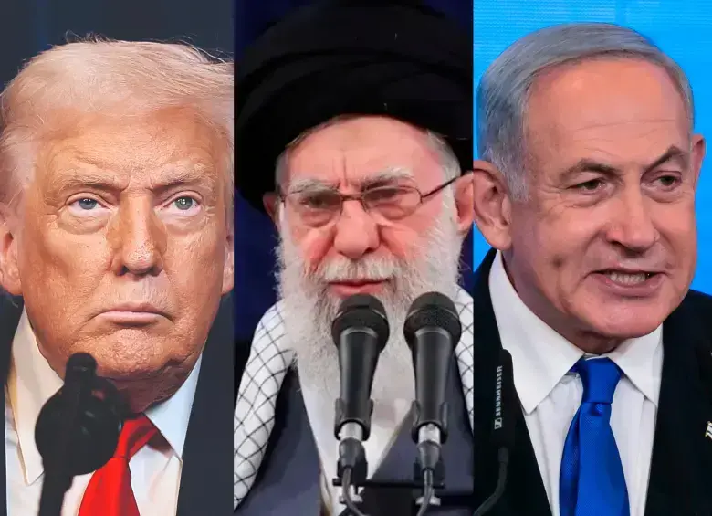 Estados Unidos instó a sus ciudadanos a abandonar el Medio Oriente ante la escalada de violencia con Irán. (De izquierda a derecha) el presidente estadounidense Donald Trump, el líder supremo iraní Alí Jameneí y el primer ministro israelí Benjamín Netanyahu. FOTO: AFP