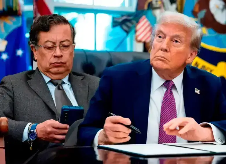 La reunión entre Donald Trump y Gustavo Petro este martes. FOTO: PRESIDENCIA Y AFP