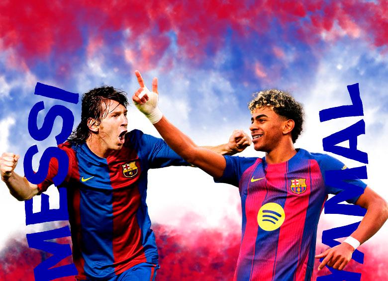 En la foto se ve a Lionel Messi cuando tenía 19 años y marcó su primer triplete, en un partido contra el Real Madrid. Lamine Yamal, por su parte, suma 18 tantos y 14 asistencias esta temporada con el Barcelona de España. FOTO GETTY
