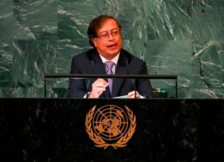 El presidente Gustavo Petro escribió el discurso que pronunció ante la Asamblea de la ONU. FOTO: AFP
