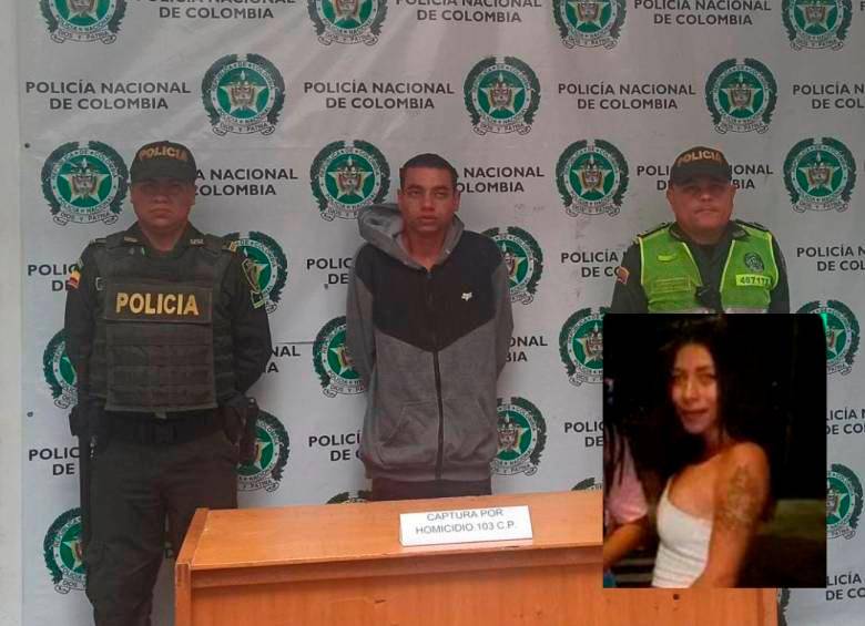 Diego Alejandro Vasco Ríos (centro), de 31 años, fue capturado al ser señalado del homicidio de María Camila Grisales García (detalle), de 18 años, quien era su novia. FOTO Cortesía 