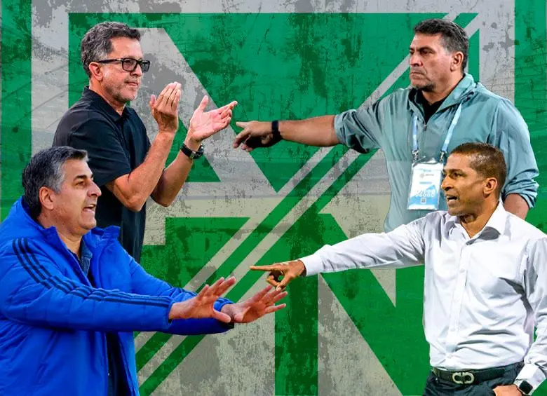 Juan Carlos Osorio, Luis Fernando Suárez, Santiago Escobar y Alexis García, técnicos con pasado en Nacional. FOTOS: JUAN ANTONIO SÁNCHEZ Y GETTY