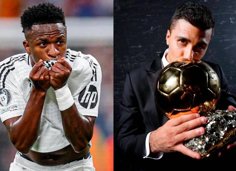 Vinícius en un partido del Real Madrid y Rodrigo con el Balón de Oro. FOTO: REDES SOCIALES REAL MADRID Y BALÓN DE ORO