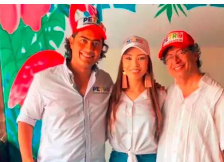 <b>Daysurys del Carmen Vásquez Castro, junto a Nicolás Petro y el actual presidente Gustavo Petro. FOTO: Cortesía. </b>