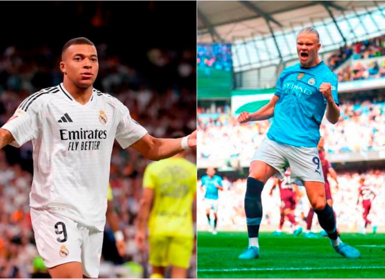 El delantero Kylian Mbappé es la gran figura del Real Madrid en el partido de Champions. Haaland es el goleador de Manchester City. FOTOS: GETTY