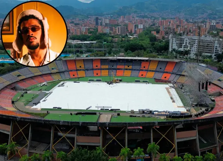 Durante esta semana se ha llevado a cabo el montaje del escenario en el Estadio Atanasio Girardot. FOTO: Manuel Saldarriaga y redes sociales @badbunny